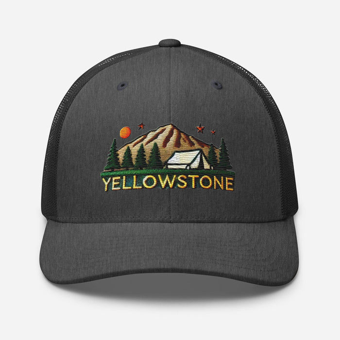 Triniskies  Hats Dark Heather Gray Embroidered Yellowstone National Park Trucker Cap | Camping & Hiking Nature Lover Hat