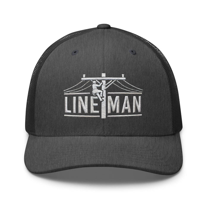 Triniskies  Hats Dark Heather Gray Lineman Embroidered Trucker Cap | Classic Mesh Back Hat Great Gift Idea