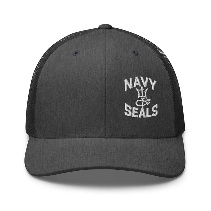 Triniskies  Hats Dark Heather Gray US Navy SEALs Trucker Cap  Embroidered Patriotic Mesh Hat