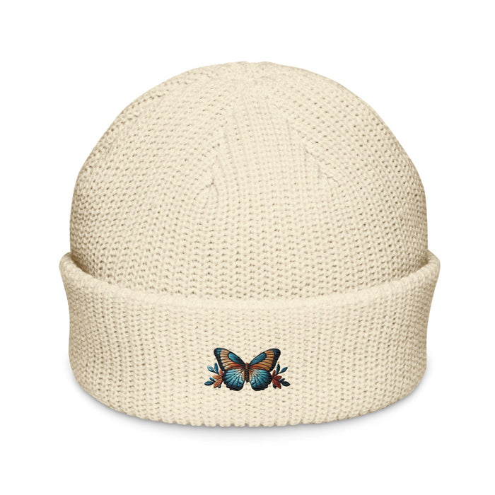 Triniskies  Hats Ecru Embroidered Butterfly Fisherman Beanie Nature-Inspired Cozy Hat