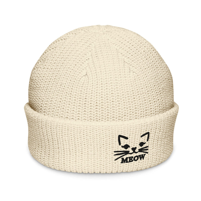 Triniskies  Hats Ecru Embroidered Cat Lovers Meow Fisherman Beanie – Ribbed Knit Winter Hat