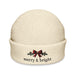 Triniskies  Hats Ecru Embroidered Merry & Bright Christmas Bow Fisherman Beanie | Cozy & Festive