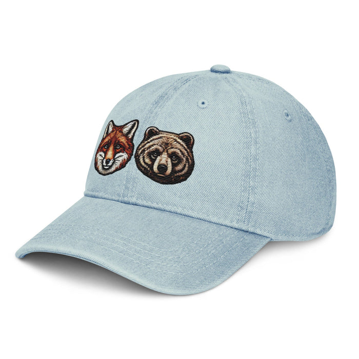 Triniskies  Hats Embroidered Fox and Bear Wildlife Denim Hat   Perfect for Campers and Hikers!