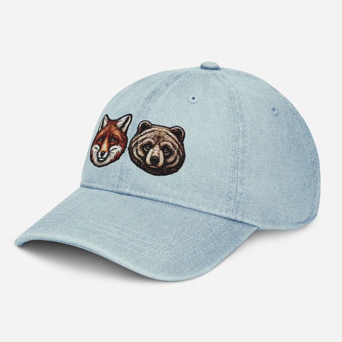 Triniskies  Hats Embroidered Fox and Bear Wildlife Denim Hat   Perfect for Campers and Hikers!