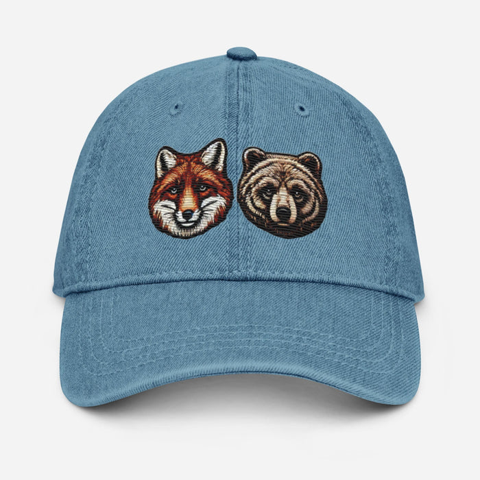 Triniskies  Hats Embroidered Fox and Bear Wildlife Denim Hat   Perfect for Campers and Hikers!