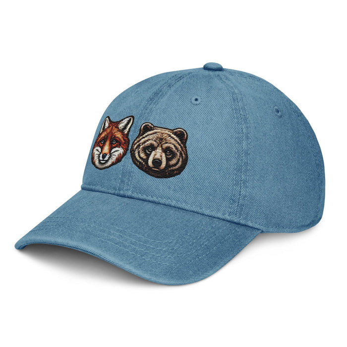 Triniskies  Hats Embroidered Fox and Bear Wildlife Denim Hat   Perfect for Campers and Hikers!