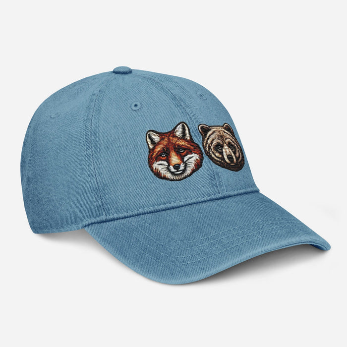 Triniskies  Hats Embroidered Fox and Bear Wildlife Denim Hat   Perfect for Campers and Hikers!