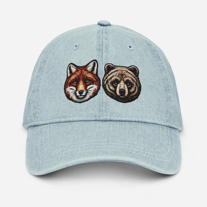 Triniskies  Hats Embroidered Fox and Bear Wildlife Denim Hat   Perfect for Campers and Hikers!