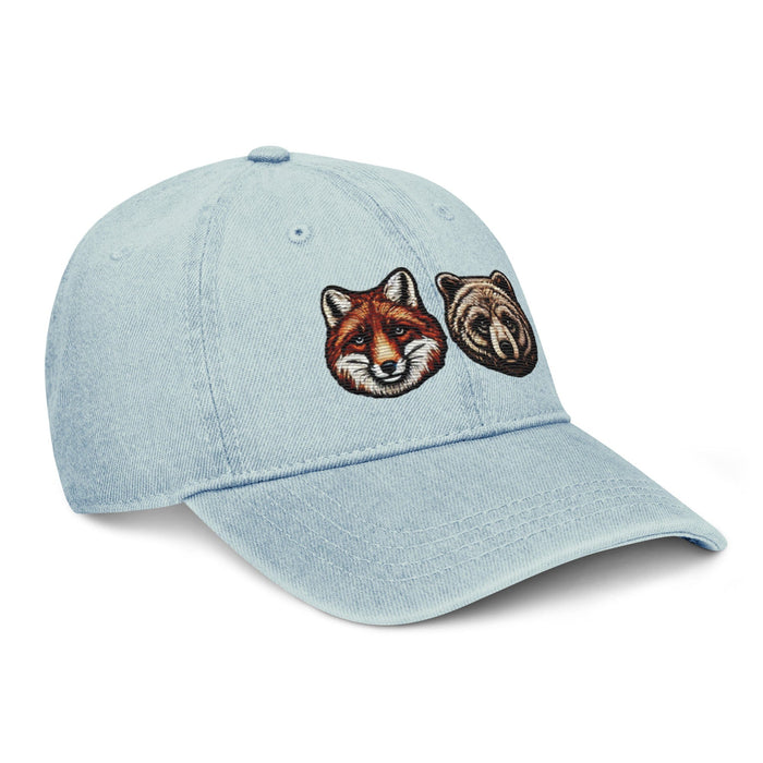 Triniskies  Hats Embroidered Fox and Bear Wildlife Denim Hat   Perfect for Campers and Hikers!