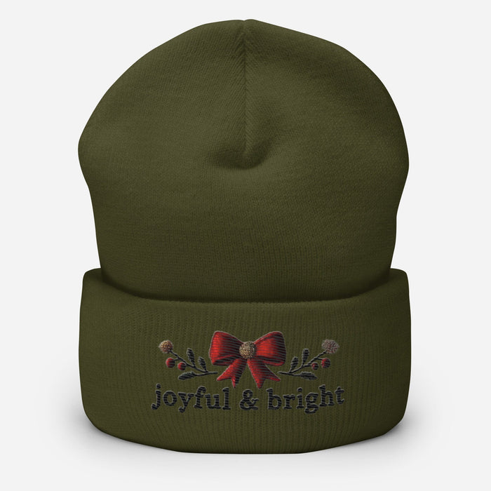 Triniskies  Hats Embroidered Joyful and Bright Christmas Cuffed Beanie | Cozy Holiday Hat