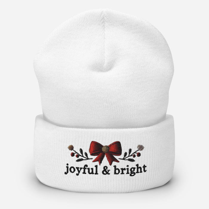 Triniskies  Hats Embroidered Joyful and Bright Christmas Cuffed Beanie | Cozy Holiday Hat