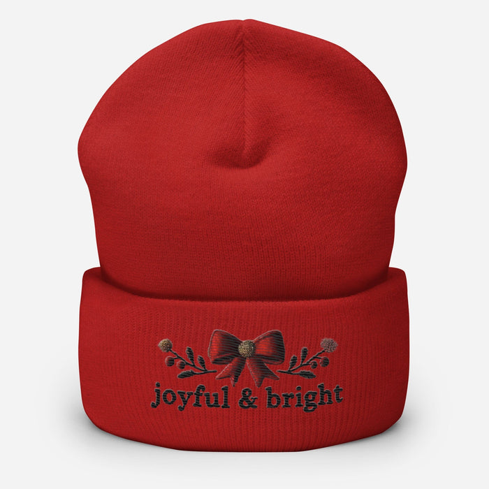 Triniskies  Hats Embroidered Joyful and Bright Christmas Cuffed Beanie | Cozy Holiday Hat