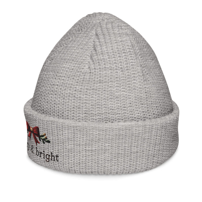 Triniskies  Hats Embroidered Merry & Bright Christmas Bow Fisherman Beanie | Cozy & Festive