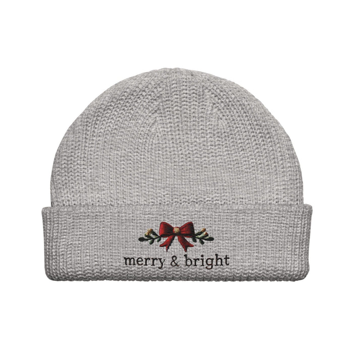 Triniskies  Hats Embroidered Merry & Bright Christmas Bow Fisherman Beanie | Cozy & Festive