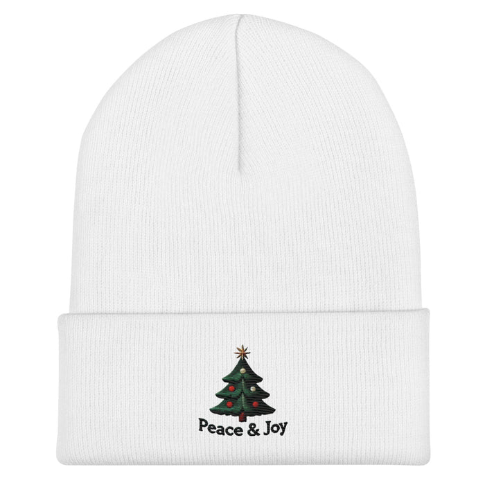 Triniskies  Hats Embroidered Peace & Joy Christmas Tree Cuffed Beanie | Holiday Winter Hat