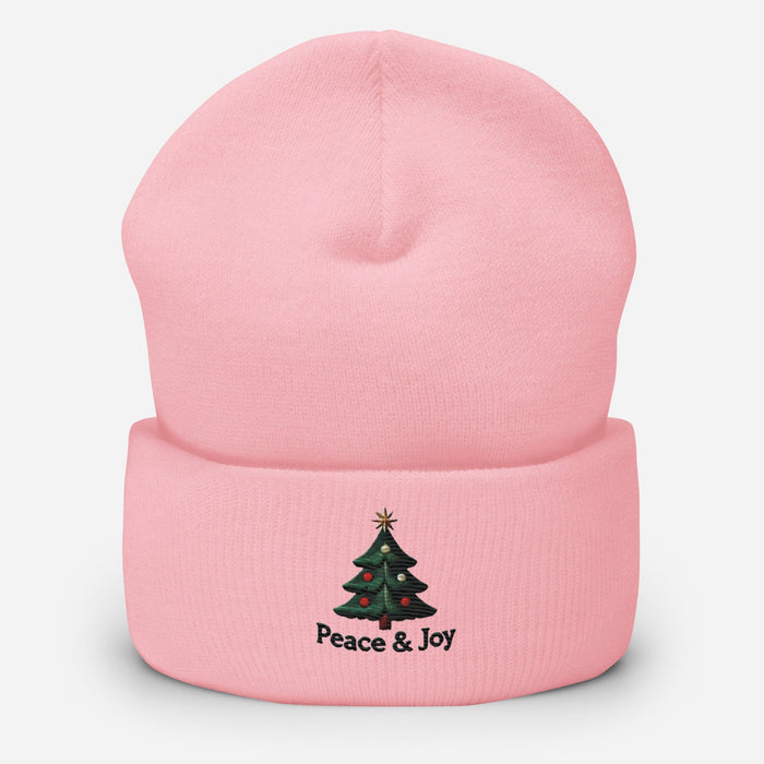 Triniskies  Hats Embroidered Peace & Joy Christmas Tree Cuffed Beanie | Holiday Winter Hat