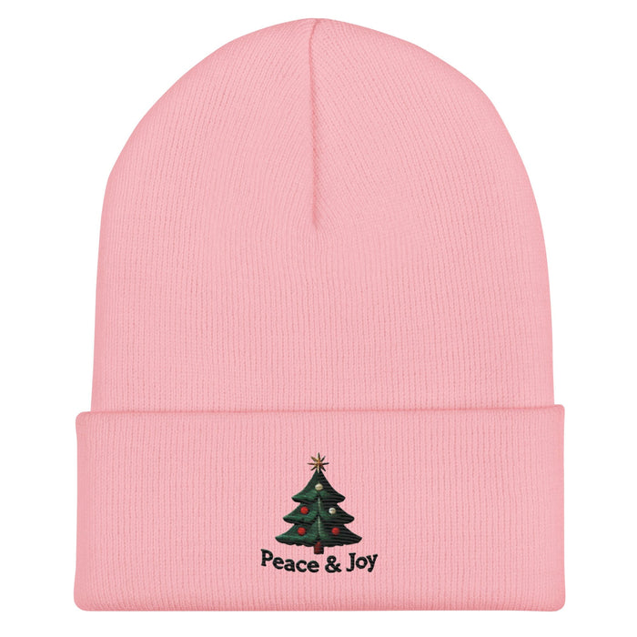 Triniskies  Hats Embroidered Peace & Joy Christmas Tree Cuffed Beanie | Holiday Winter Hat