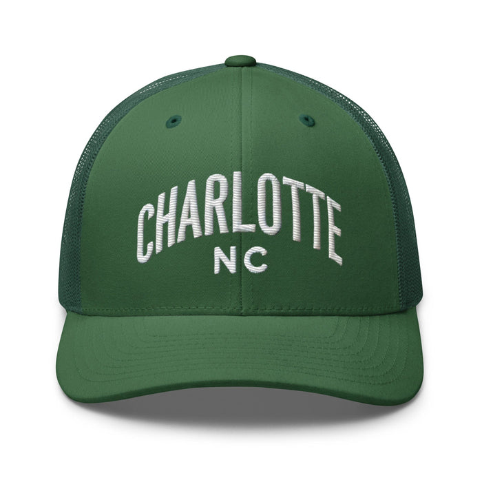 Triniskies  Hats Evergreen Embroidered Charlotte NC Trucker Cap | Classic Mesh Back Hat