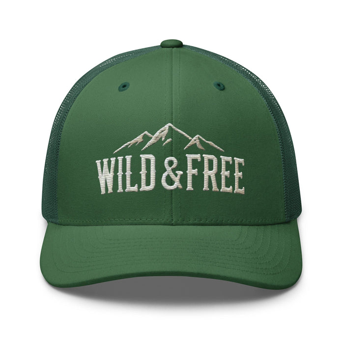 Triniskies  Hats Evergreen Embroidered Wild and Free Trucker Cap | Camping & Hiking Nature Lovers Hat