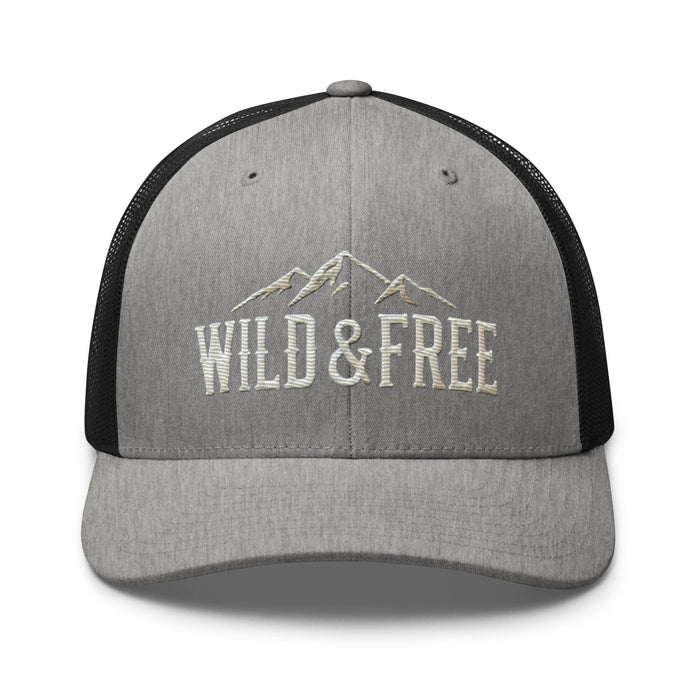 Triniskies  Hats Heather/ Black Embroidered Wild and Free Trucker Cap | Camping & Hiking Nature Lovers Hat