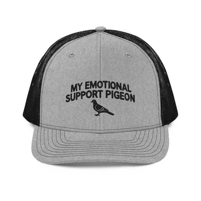 Triniskies  Hats Heather Grey / Black Embroidered My Emotional Support Pigeon Trucker Cap – Adjustable Mesh Back Hat Bird Hat