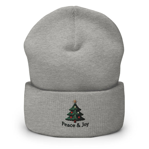 Triniskies  Hats Heather Grey Embroidered Peace & Joy Christmas Tree Cuffed Beanie | Holiday Winter Hat