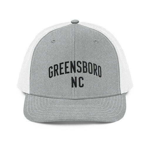 Triniskies  Hats Heather Grey/White Embroidered Greensboro NC Trucker Cap | North Carolina Vacation & Travel Gift