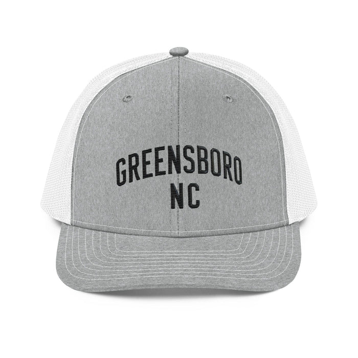 Triniskies  Hats Heather Grey/White Embroidered Greensboro NC Trucker Cap | North Carolina Vacation & Travel Gift