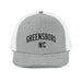 Triniskies  Hats Heather Grey/White Embroidered Greensboro NC Trucker Cap | North Carolina Vacation & Travel Gift