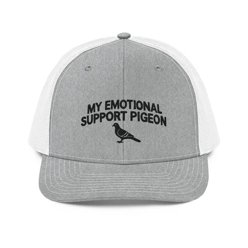 Triniskies  Hats Heather Grey/White Embroidered My Emotional Support Pigeon Trucker Cap – Adjustable Mesh Back Hat Bird Hat