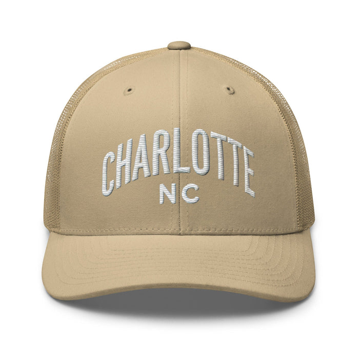 Triniskies  Hats Khaki Embroidered Charlotte NC Trucker Cap | Classic Mesh Back Hat