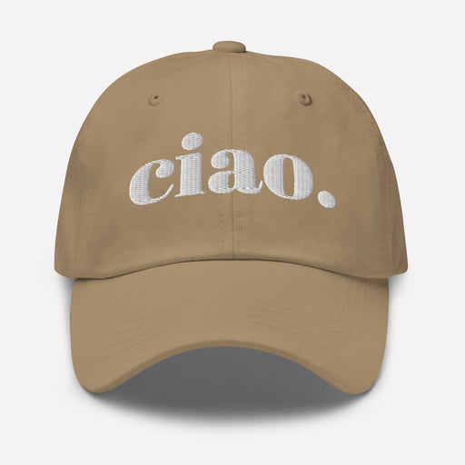 Triniskies  Hats Khaki Embroidered Ciao Hat | Adjustable Dad Hat | Chic Italian Travel Hat