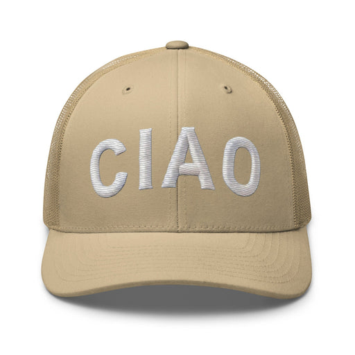 Triniskies  Hats Khaki Embroidered CIAO Italian Trucker Hat | Travel Cap with Mesh Back