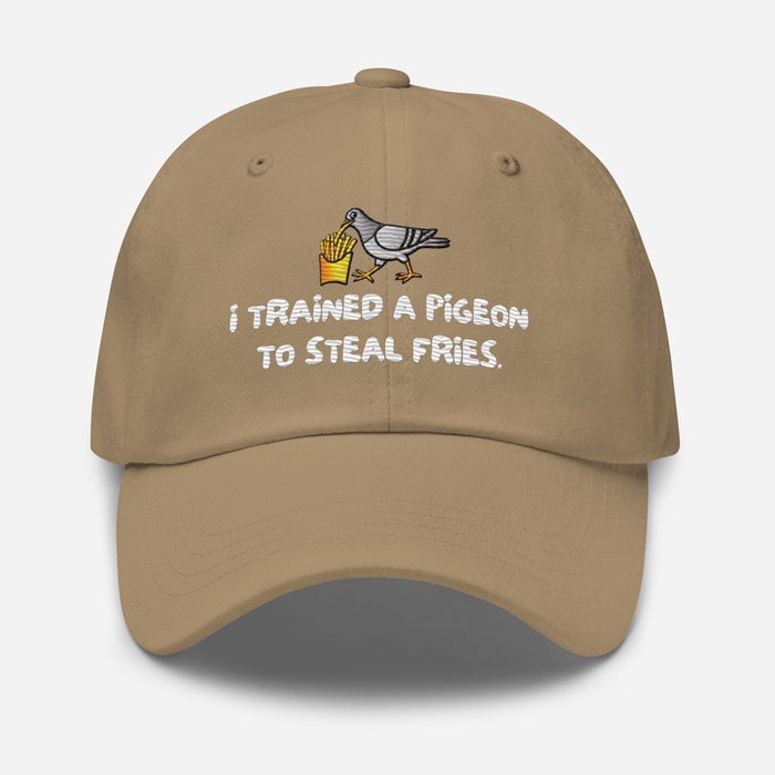 Triniskies  Hats Khaki Embroidered "I Trained a Pigeon to Steal Fries" Dad Hat – Adjustable Low-Profile Cap