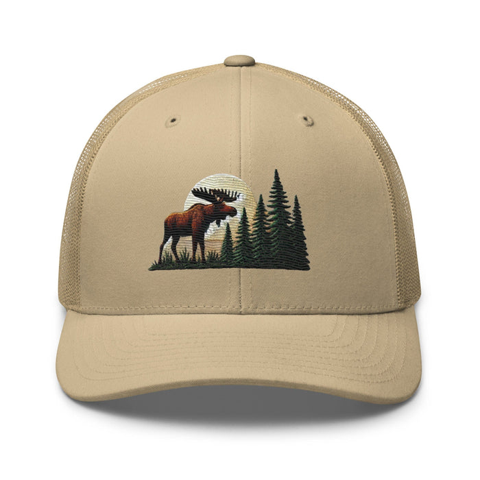 Triniskies  Hats Khaki Embroidered Moose Trucker Hat | Outdoor Adventure Cap