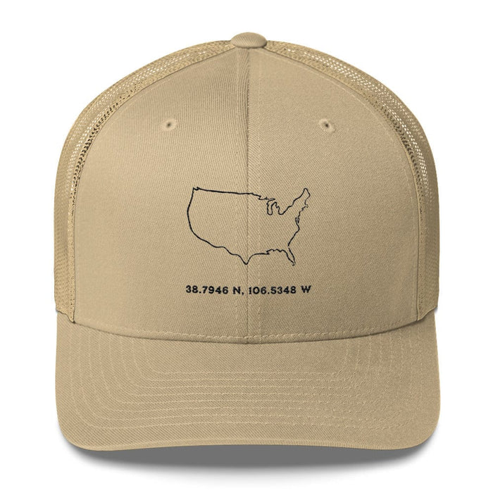 Triniskies  Hats Khaki USA Coordinates and Map Embroidered Trucker Hat  Patriotic Adjustable Mesh