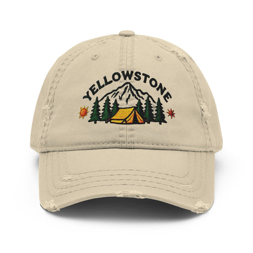 Triniskies  Hats Khaki Yellowstone National Park Distressed Dad Hat | Camping & Nature Lover Cap