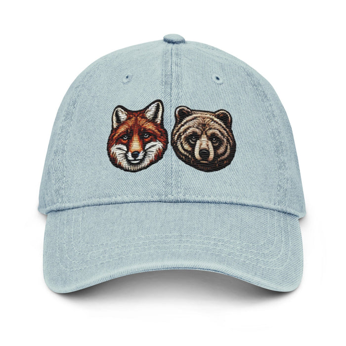 Triniskies  Hats Light Blue Embroidered Fox and Bear Wildlife Denim Hat   Perfect for Campers and Hikers!