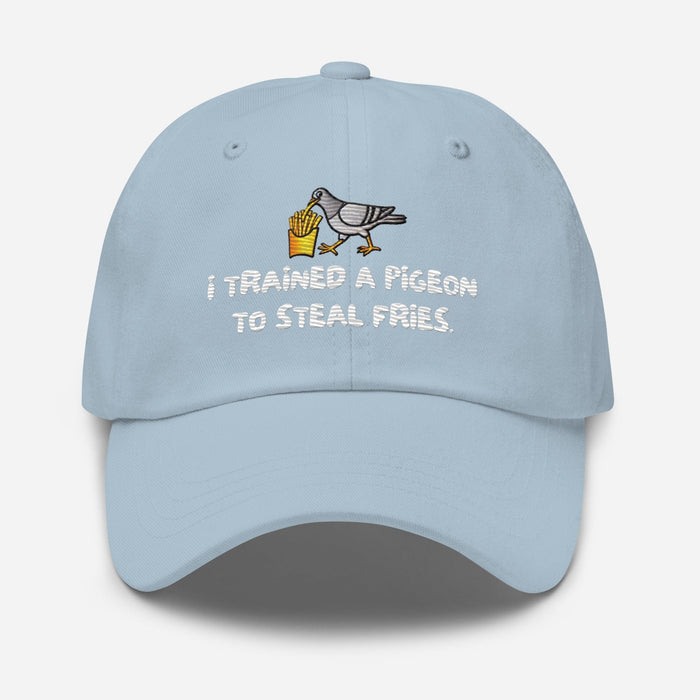 Triniskies  Hats Light Blue Embroidered "I Trained a Pigeon to Steal Fries" Dad Hat – Adjustable Low-Profile Cap