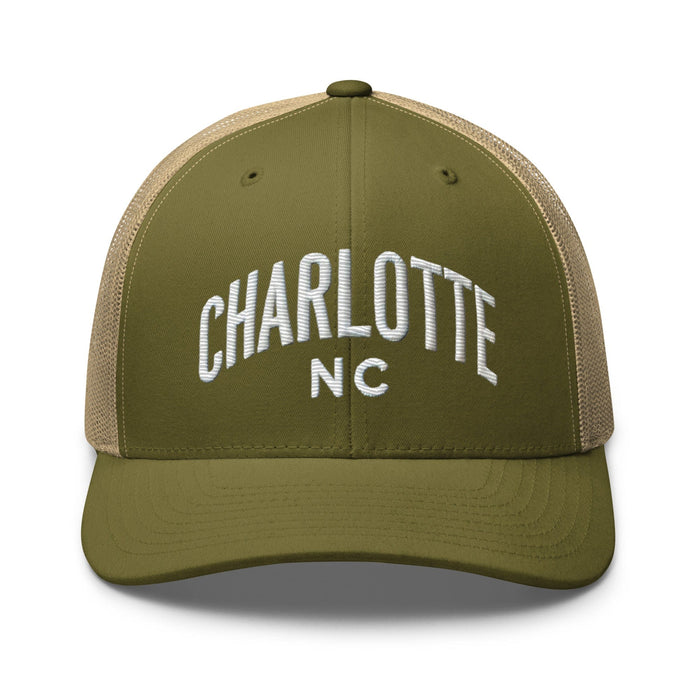 Triniskies  Hats Moss/ Khaki Embroidered Charlotte NC Trucker Cap | Classic Mesh Back Hat