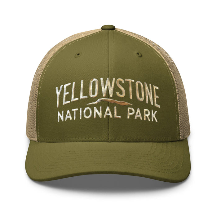 Triniskies  Hats Moss/ Khaki Embroidered Yellowstone National Park Trucker Cap Mesh Back Adventure Hat Camping Hat