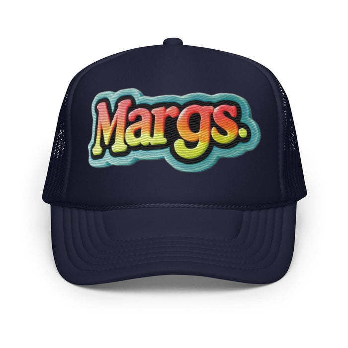 Triniskies  Hats Navy Embroidered Margs Foam Trucker Hat | Margarita Party Hat | Breathable Mesh Back