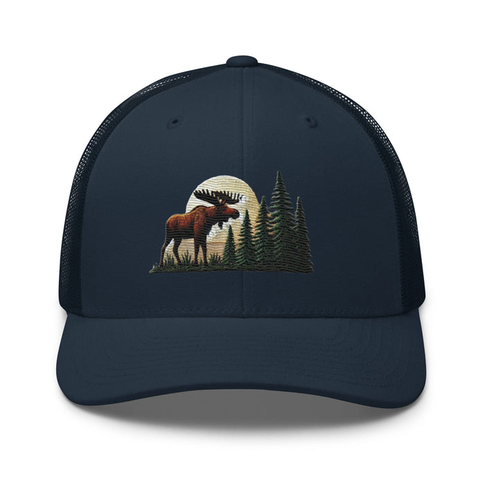 Triniskies  Hats Navy Embroidered Moose Trucker Hat | Outdoor Adventure Cap