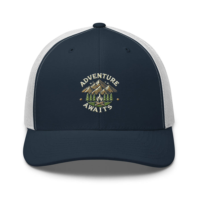 Triniskies  Hats Navy/ White Adventure Awaits Embroidered Trucker Cap | Outdoor Travel Hat