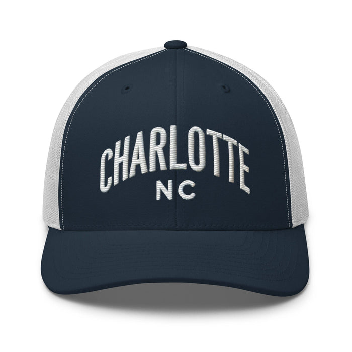 Triniskies  Hats Navy/ White Embroidered Charlotte NC Trucker Cap | Classic Mesh Back Hat