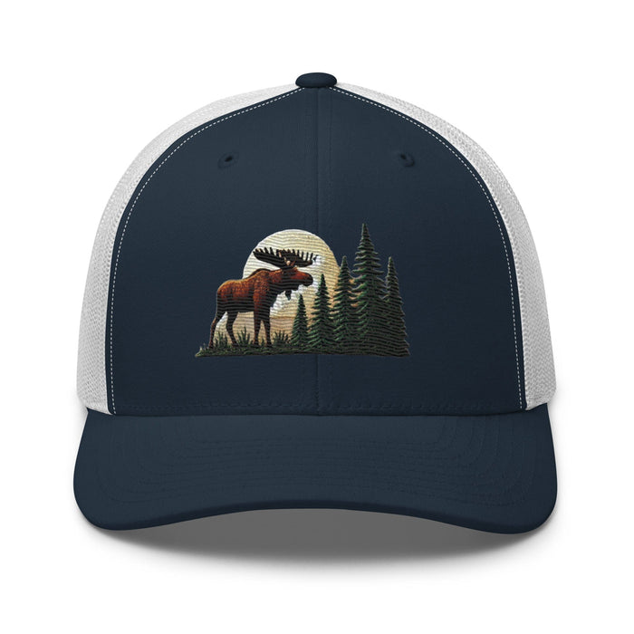 Triniskies  Hats Navy/ White Embroidered Moose Trucker Hat | Outdoor Adventure Cap