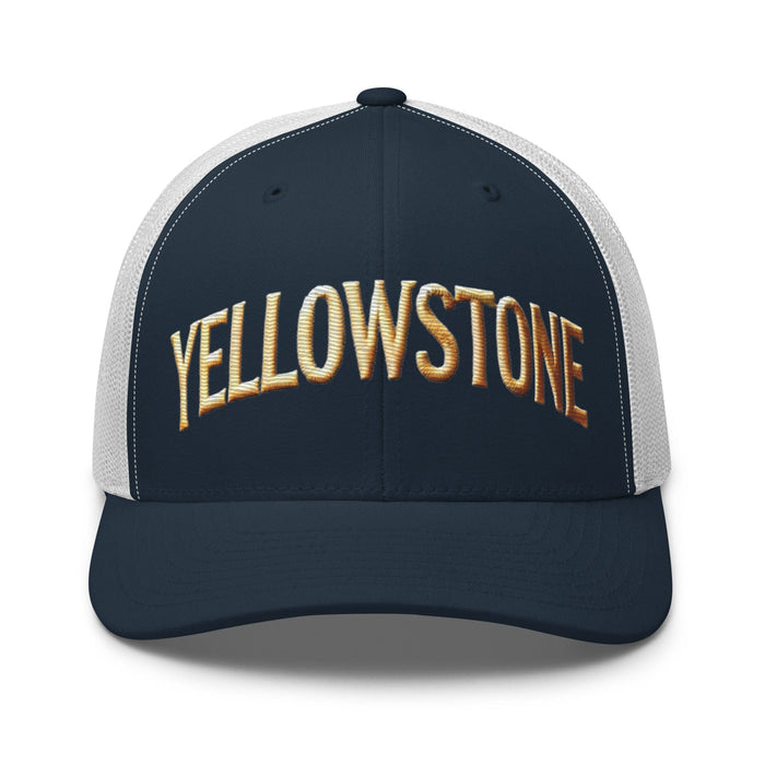 Triniskies  Hats Navy/ White Embroidered Yellowstone National Park Trucker Cap | Mesh Back Adventure Hat