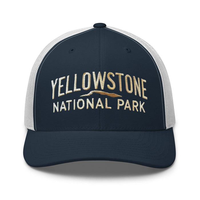 Triniskies  Hats Navy/ White Embroidered Yellowstone National Park Trucker Cap Mesh Back Adventure Hat Camping Hat