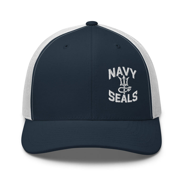 Triniskies  Hats Navy/ White US Navy SEALs Trucker Cap  Embroidered Patriotic Mesh Hat