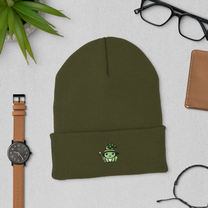 Triniskies  Hats Olive / UNISEX / ADULT Wizard Frog Embroidered Cuffed Beanie – Handmade, Multiple Colors, Unisex Style